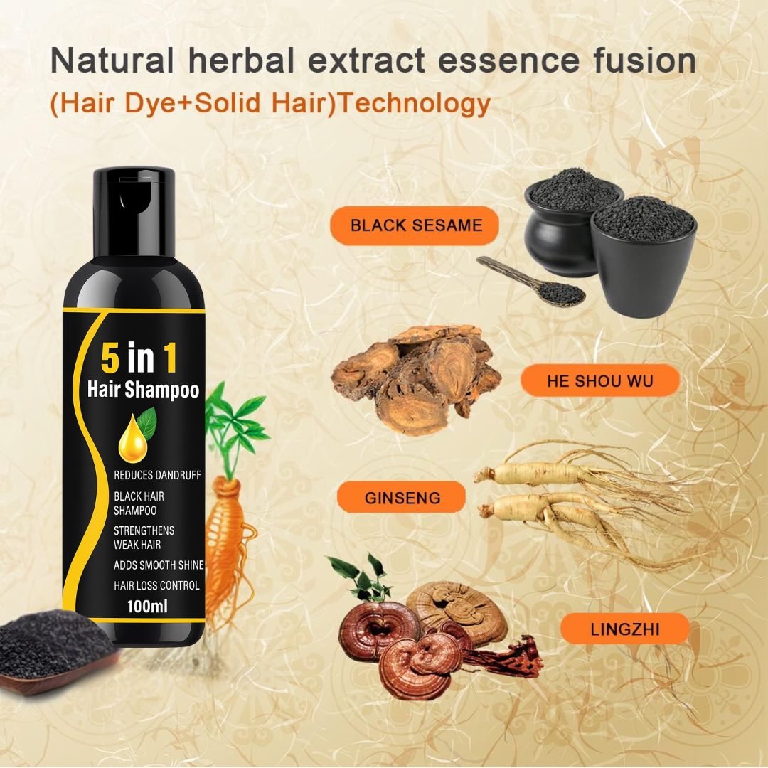 5 in 1 Herbal Hair Shampoo –combo pack 3 Black Hair, Dandruff-Free, Hair Fall Control & Shine Boost