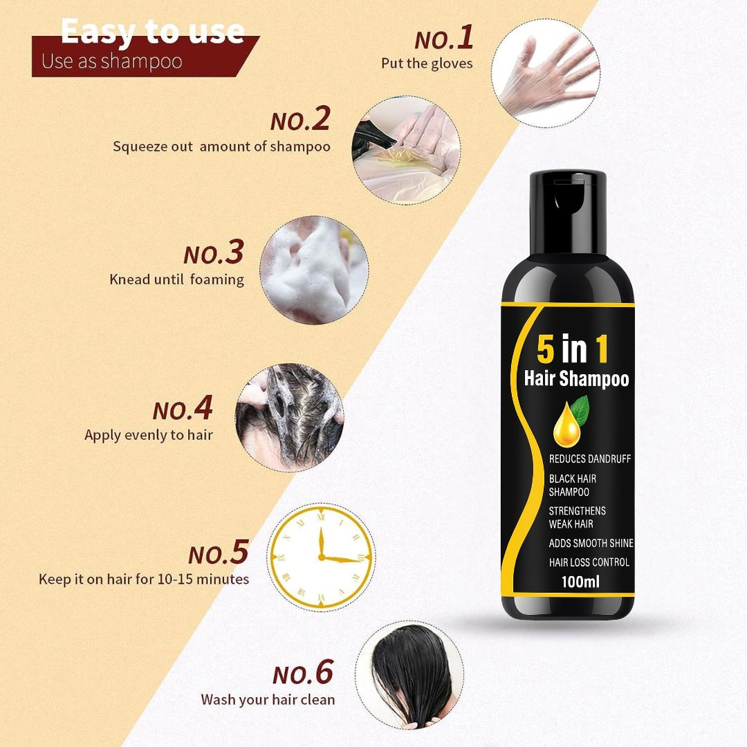 5 in 1 Herbal Hair Shampoo –combo pack 3 Black Hair, Dandruff-Free, Hair Fall Control & Shine Boost