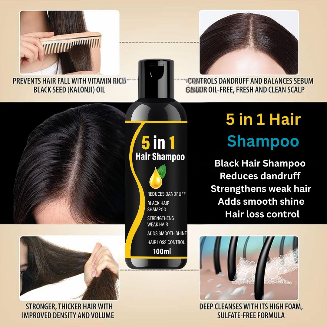 5 in 1 Herbal Hair Shampoo –combo pack 3 Black Hair, Dandruff-Free, Hair Fall Control & Shine Boost