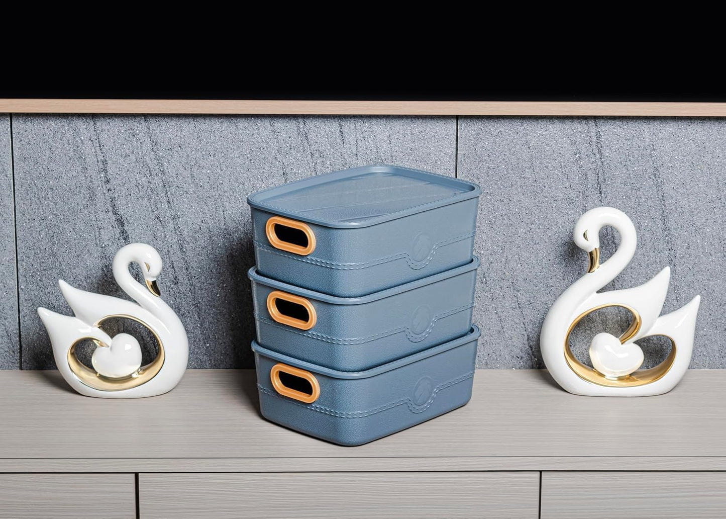 Colorful Storage Baskets With Lid Colorful Plastic Box Storage Organizer (Pack of 3)