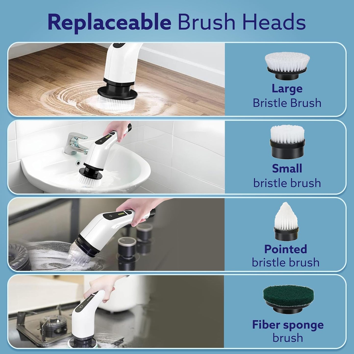 9-in-1 Cordless Electric Spin Scrubber Brush Heads, Adjustable Handle & Dual Speed | Bathroom, Floor, Tile & Car Cleaning Brush