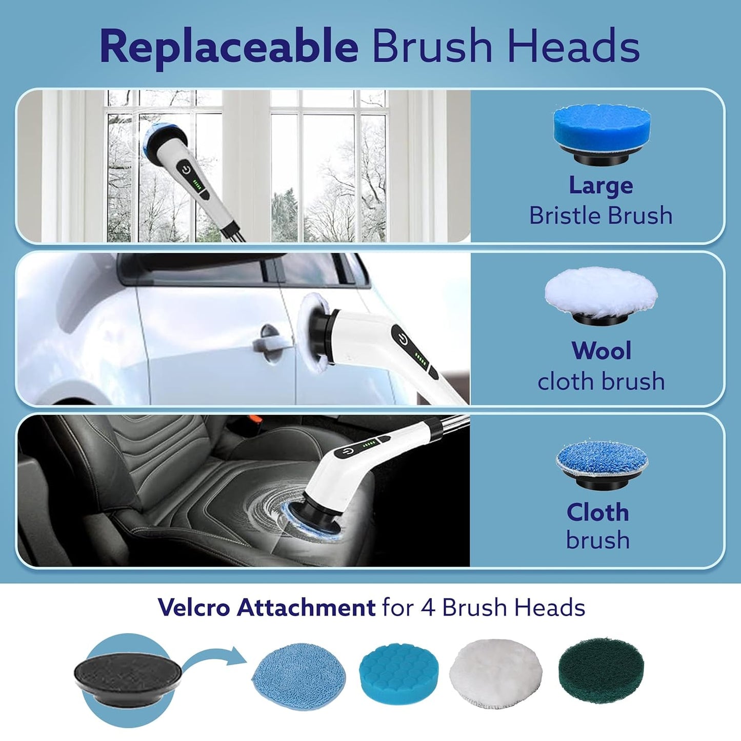 9-in-1 Cordless Electric Spin Scrubber Brush Heads, Adjustable Handle & Dual Speed | Bathroom, Floor, Tile & Car Cleaning Brush