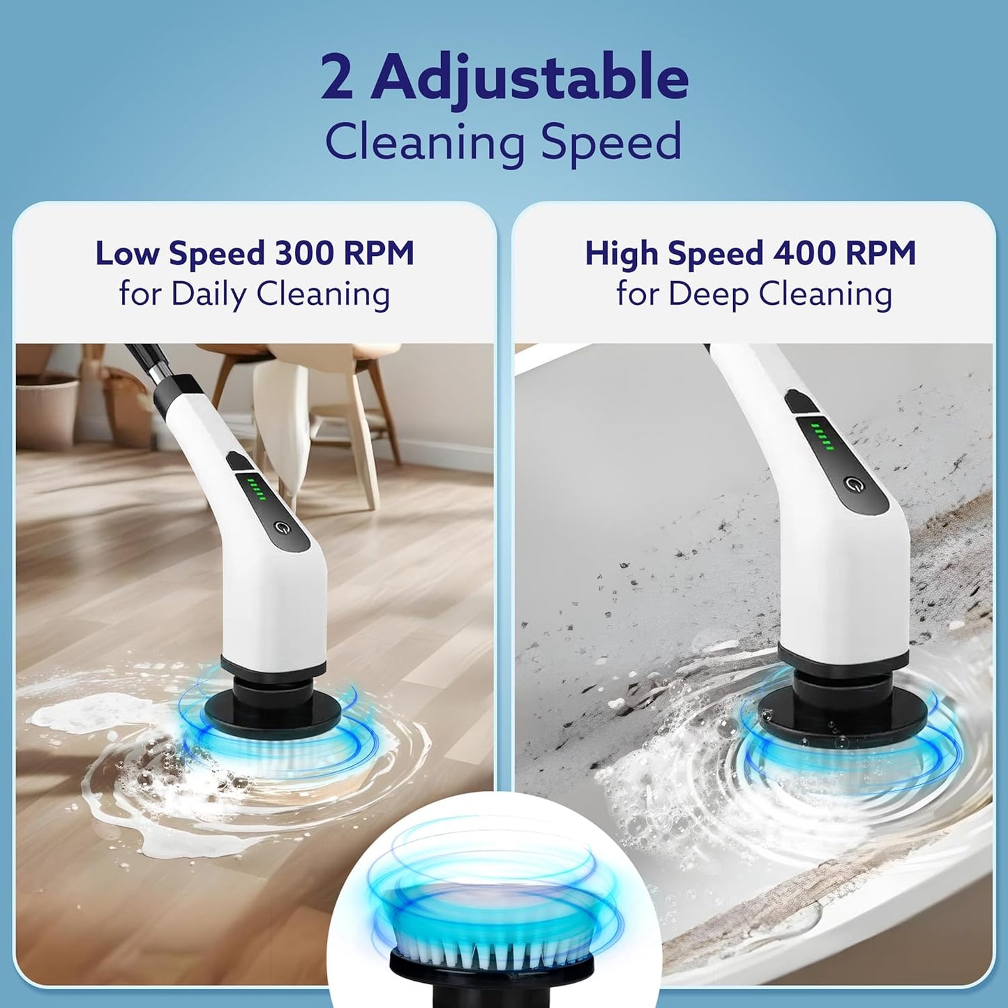 9-in-1 Cordless Electric Spin Scrubber Brush Heads, Adjustable Handle & Dual Speed | Bathroom, Floor, Tile & Car Cleaning Brush
