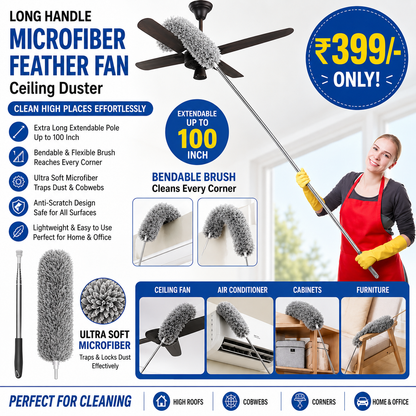 Long Handle Microfiber Feather Fan Ceiling Duster for Dust Cleaning
