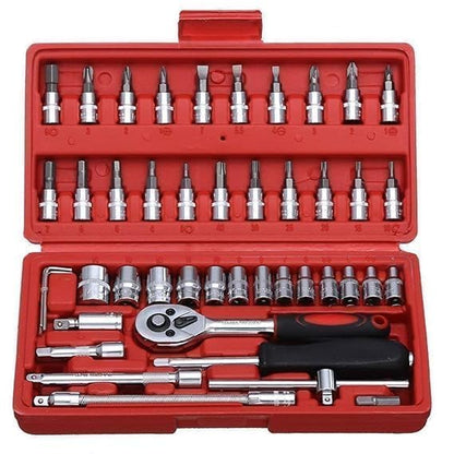 46-Piece Socket Wrench Tool Kit + Plier & Tester – 3-Piece Combo