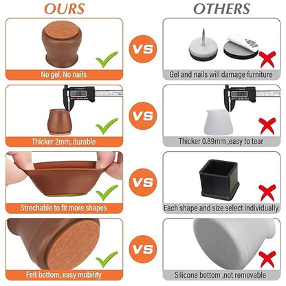 Silicone Chair Leg Caps with Soft Felt