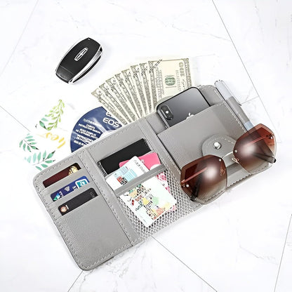 Car Visor Organizer with Zipper – PU Leather Sun Visor Pouch for Cards