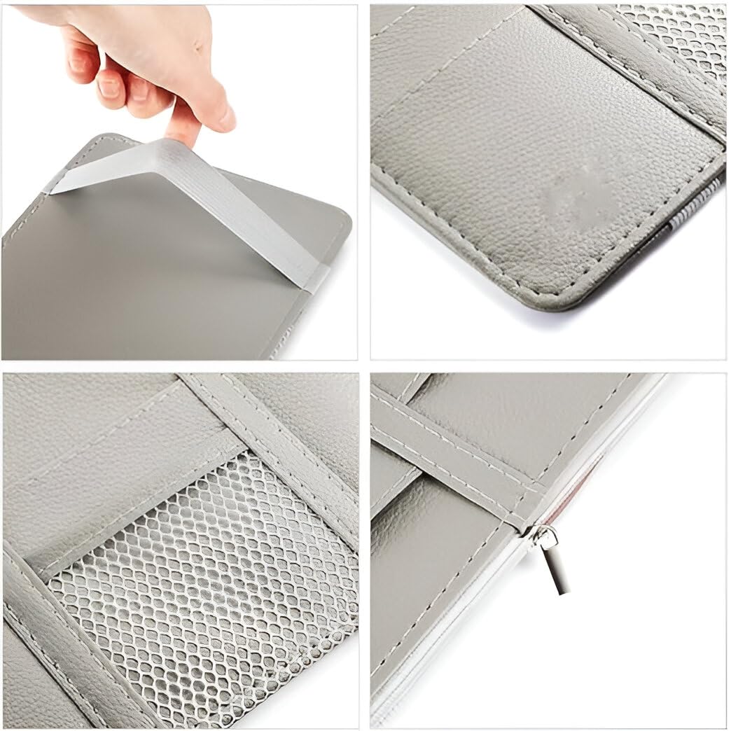 Car Visor Organizer with Zipper – PU Leather Sun Visor Pouch for Cards
