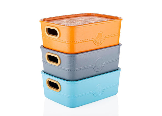 Colorful Storage Baskets With Lid Colorful Plastic Box Storage Organizer (Pack of 3)