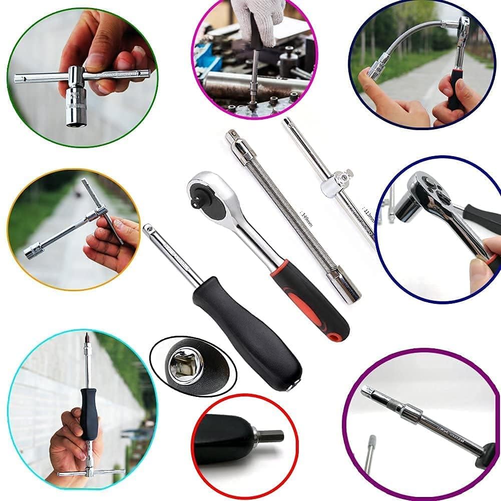 46-Piece Socket Wrench Tool Kit + Plier & Tester – 3-Piece Combo