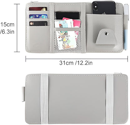 Car Visor Organizer with Zipper – PU Leather Sun Visor Pouch for Cards