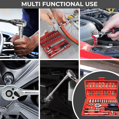 46-Piece Socket Wrench Tool Kit + Plier & Tester – 3-Piece Combo