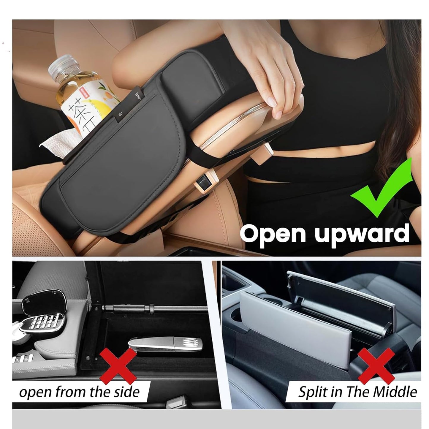 5-in-1 Car Center Console Organizer | Universal Car Armrest Cushion with Cup Holder, Tissue Box