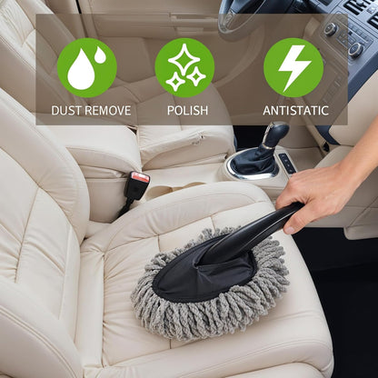 Pack of 8 Microfiber Car Duster & Complete Car Cleaning Kit – Brushes, Cloth, Polish, Shampoo & Glass Cleaning Tablets