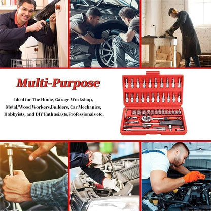 46-Piece Socket Wrench Tool Kit + Plier & Tester – 3-Piece Combo