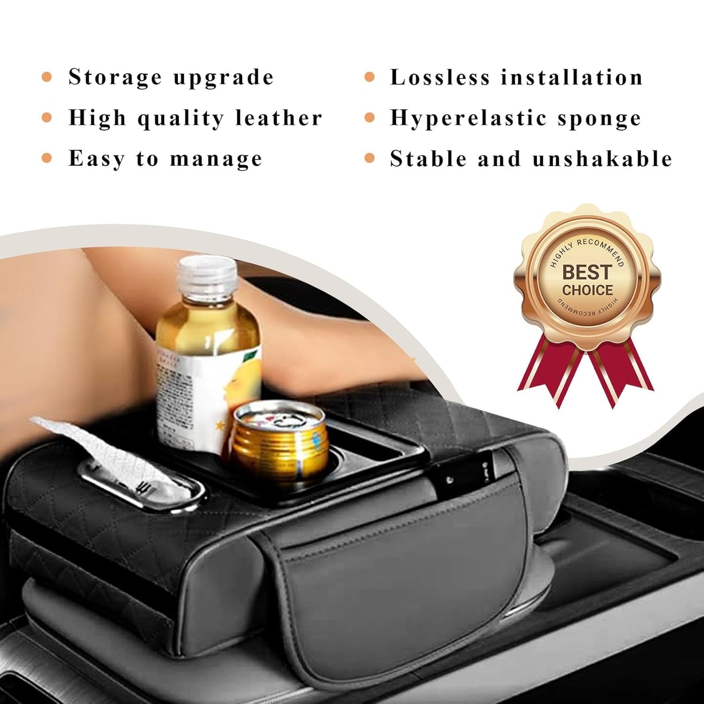5-in-1 Car Center Console Organizer | Universal Car Armrest Cushion with Cup Holder, Tissue Box