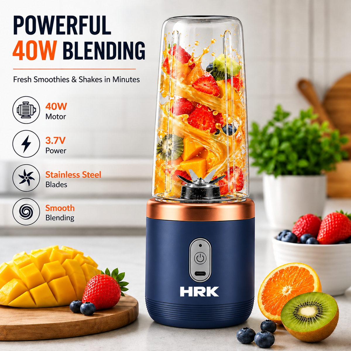 Portable Blender for Smoothies & Juices | 400ml Personal Juicer Mixer Grinder
