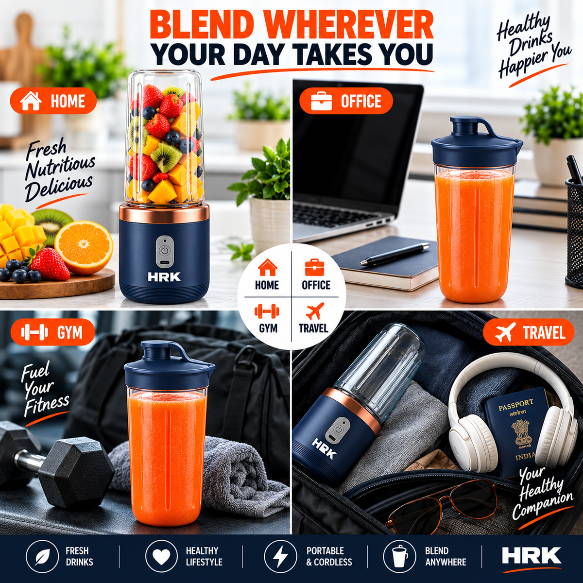Portable Blender for Smoothies & Juices | 400ml Personal Juicer Mixer Grinder