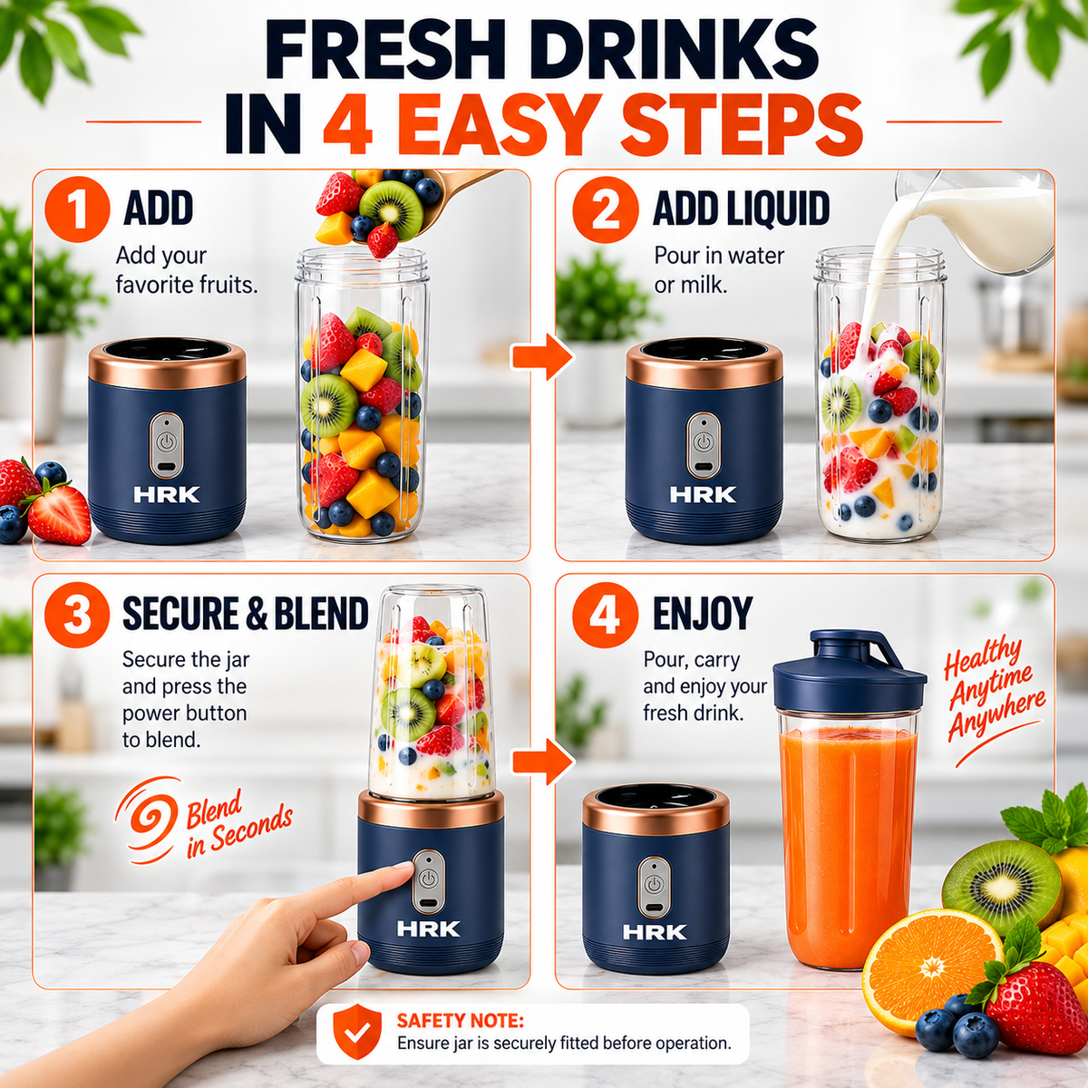Portable Blender for Smoothies & Juices | 400ml Personal Juicer Mixer Grinder